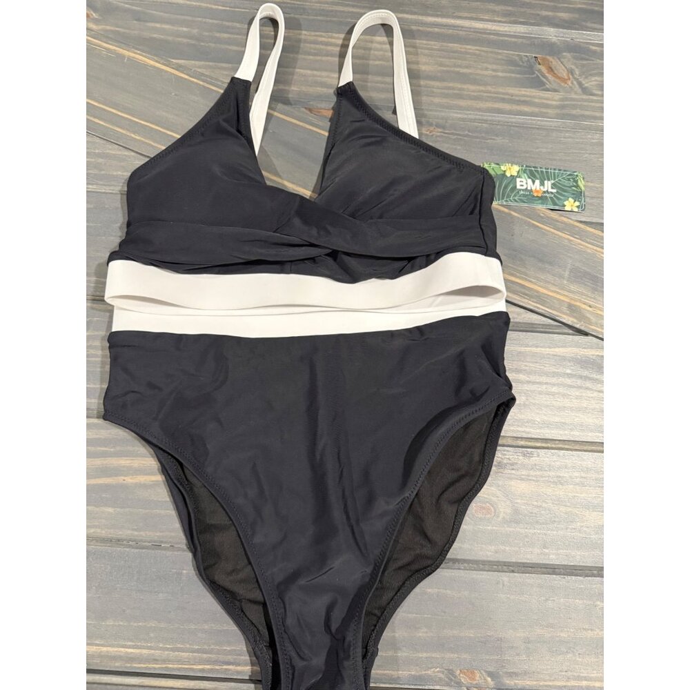 Black & White BMJL Womens Two-Piece High-Waisted Bikini Swimsuit With Adjustable